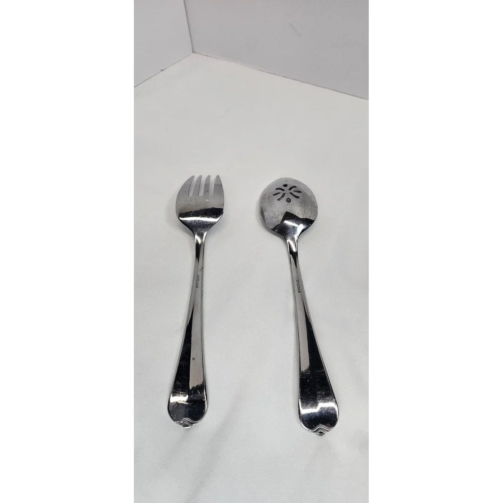 Oneida‎ Juilliard Serving Spoon Fork Set Stainless Slotted Salad Vintage